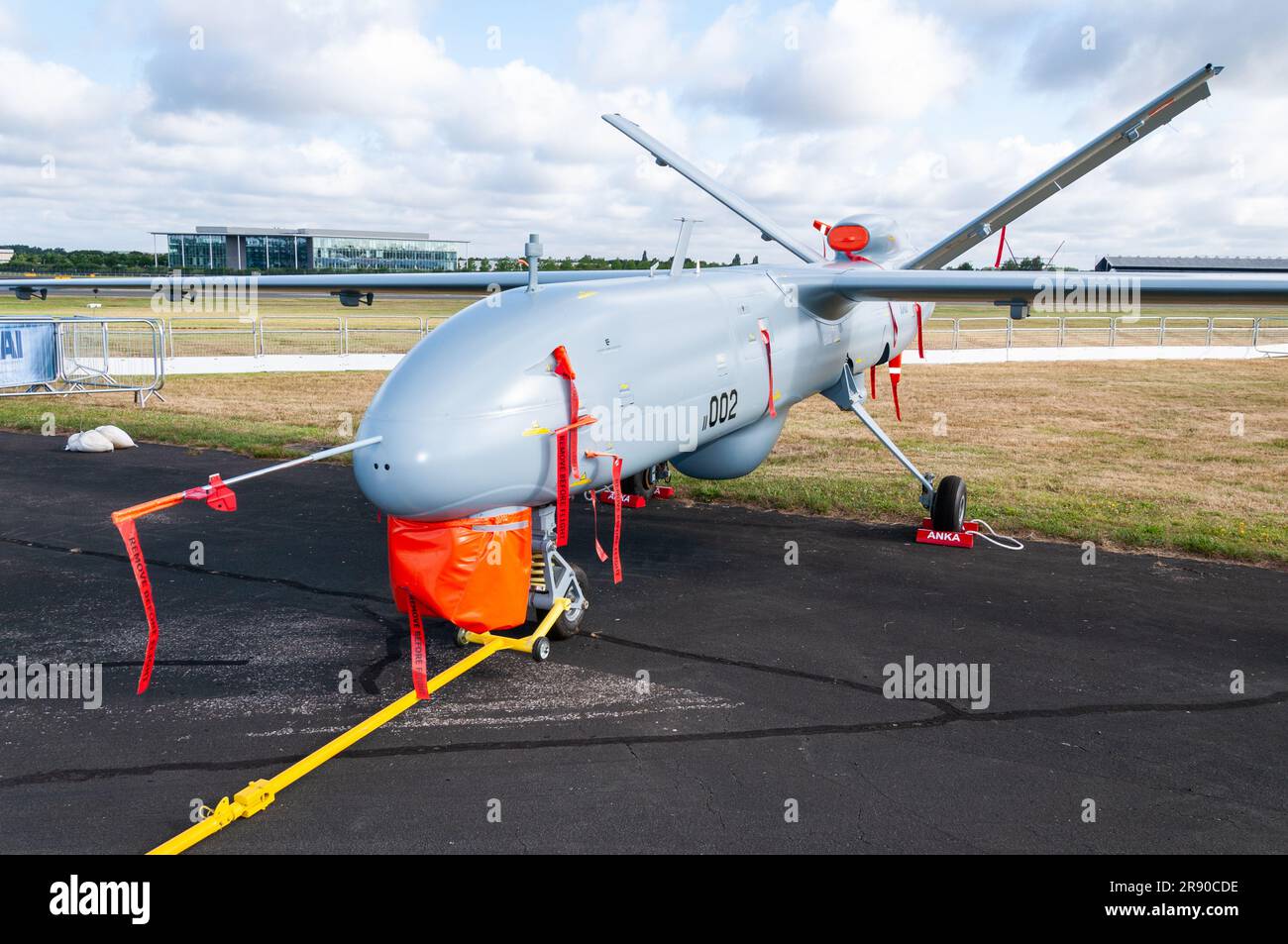 Turkish Aerospace Industries Anka Unmanned Aerial Vehicle, UAV Auf der Farnborough International Airshow FIA, Luftfahrt-, Raumfahrt- Messe Stockfoto