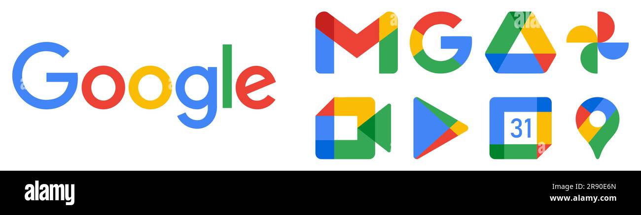 Eine Reihe beliebter google-Services-Produkte. Editorielles Vektorsymbol Stock Vektor