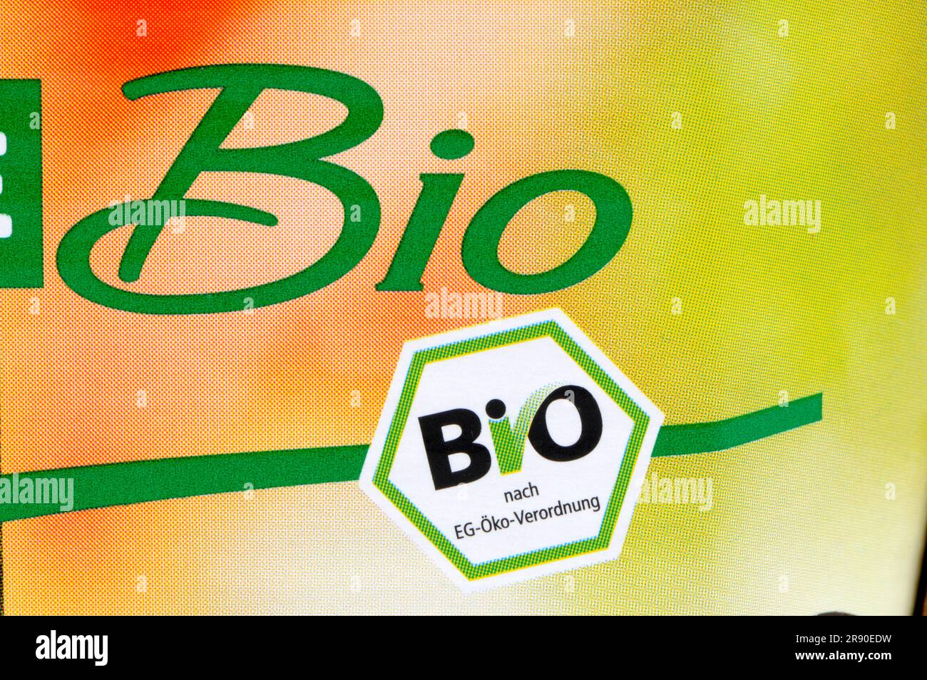 Bio-Kennzeichnung auf Lebensmittelverpackungen Stockfoto