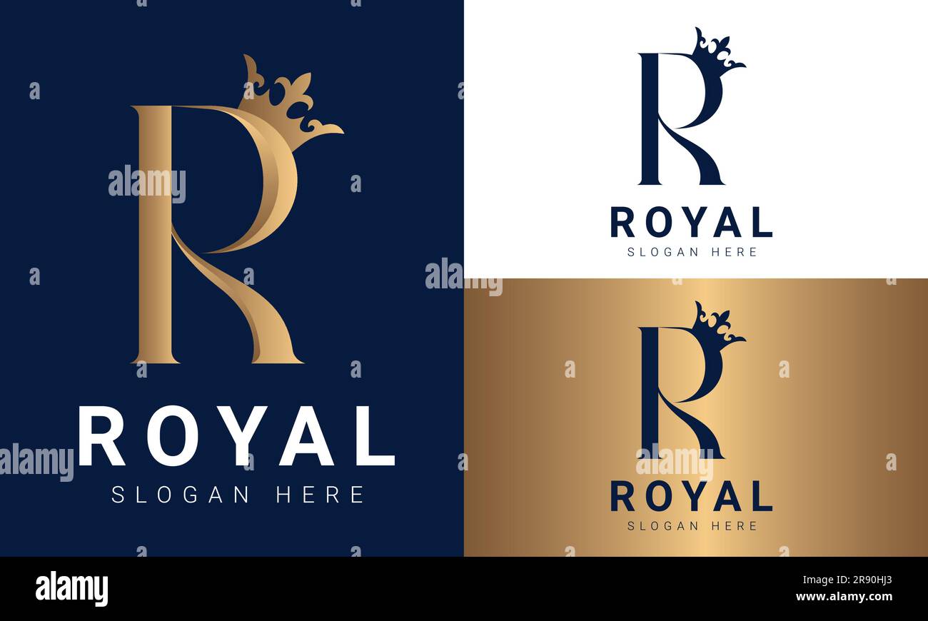 Luxury 3D Initial Royal R Monogram Letter Text Logo Design Crown R Logo Stock Vektor