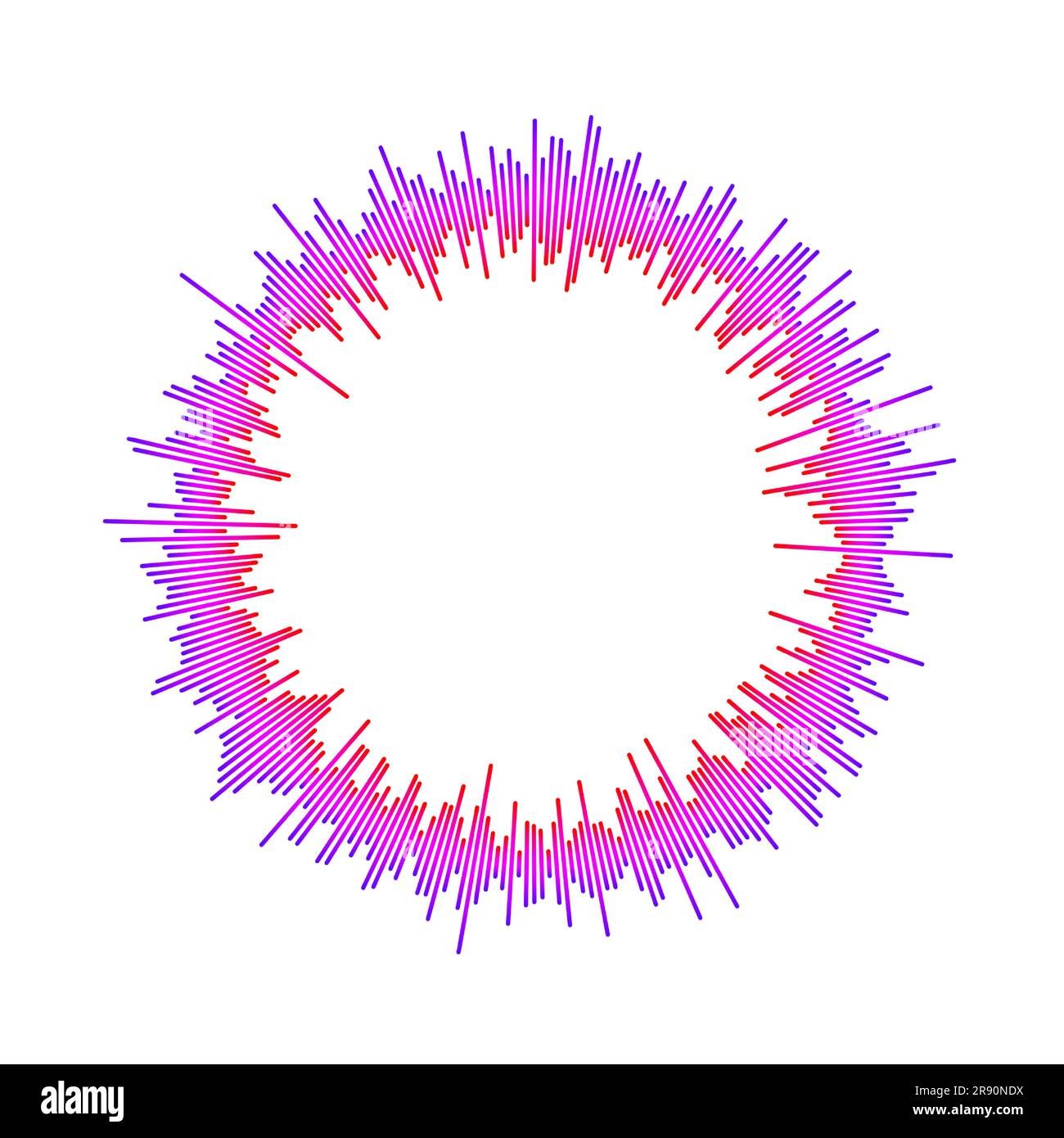 Kreisförmige Schallwellen-Visualisierungsleiste. Equalizer-Konzept des linearen Musik-Players. Radiales Audiosignal oder Vibrationselement. Spracherkennung. Epizentrum, Ziel, Radar, Funksymbol. Vektor Stock Vektor