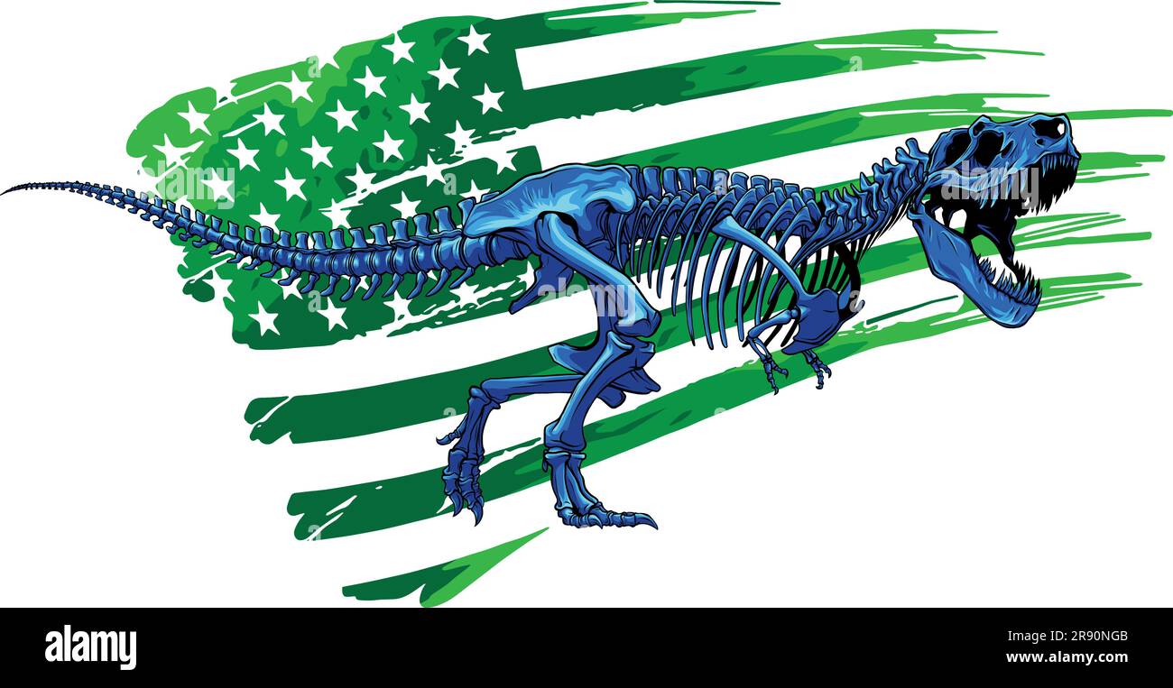 Vektordarstellung eines Tyrannosaurus-T-rex-Skeletts mit amerikanischer Flagge Stock Vektor