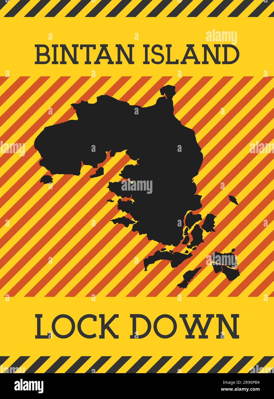 Bintan Island Lock-Down-Schild. Gelbe Insel Pandemie Gefahr Symbol. Vektordarstellung. Stock Vektor