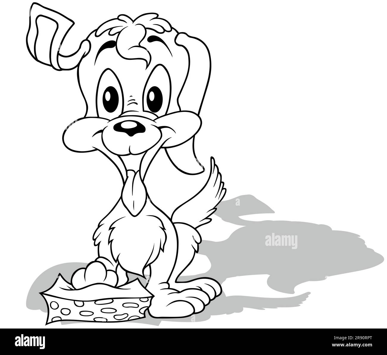 Zeichnung eines süßen Hundes, der auf einem Schwamm steht Stock Vektor