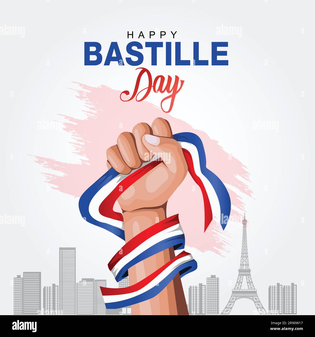 Kreative Vektorgrafik Illustration, Karte, Banner oder Poster für den französischen Nationalfeiertag. Alles Gute Zum Bastille-Tag. Hand halten Frankreich Flagge Design. vektor-illustrative Stock Vektor