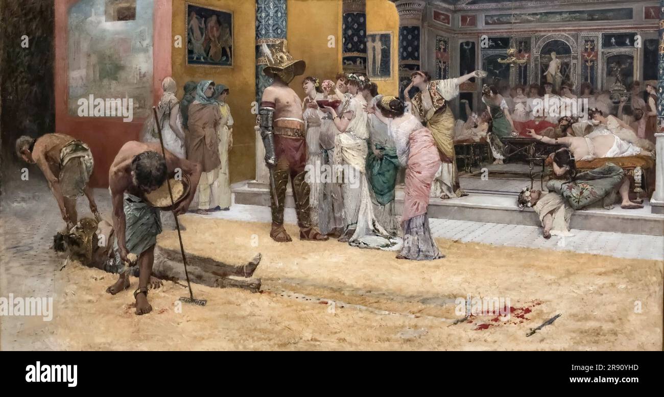 Gladiatoren im Triclinium, c. 1880. Gefunden in der Sammlung des Museo di Capodimonte, Neapel. Stockfoto