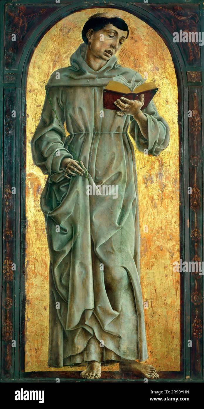 St. Anthony von Padua Reading, ca. 1475. Gefunden in der Sammlung des Musée&#xe9;e du Louvre, Paris. Stockfoto