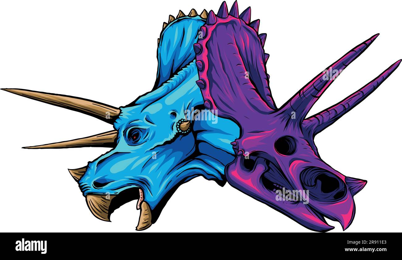 Triceratops Dinosaurierkopf mit Schädelvektordarstellung Stock Vektor