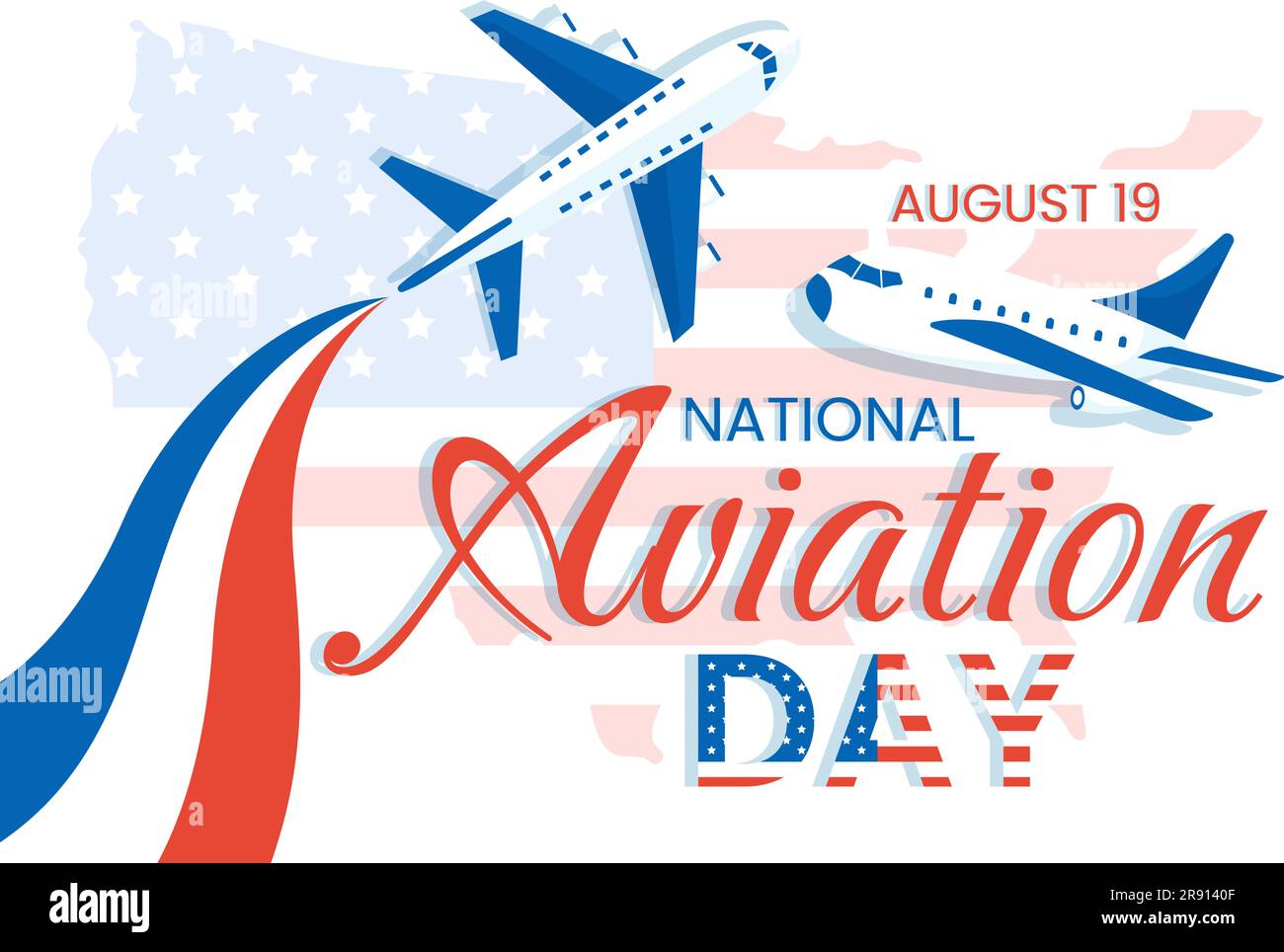 National Aviation Day Vector Illustration eines Flugzeugs mit himmelblauem Hintergrund oder Flagge der Vereinigten Staaten in flachen, handgezogenen Cartoon-Vorlagen Stock Vektor