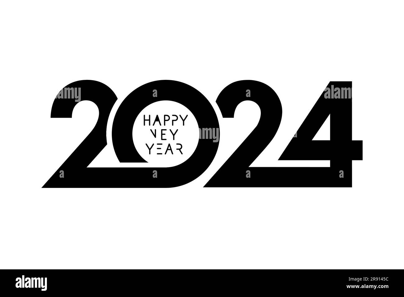 2024-Logo-Textdesign. Schwarze Zahl 2024 auf weißem Hintergrund. Entwerfen Sie eine typografische Grußkarte, ein Feier-Banner für ein frohes neues Jahr Stock Vektor