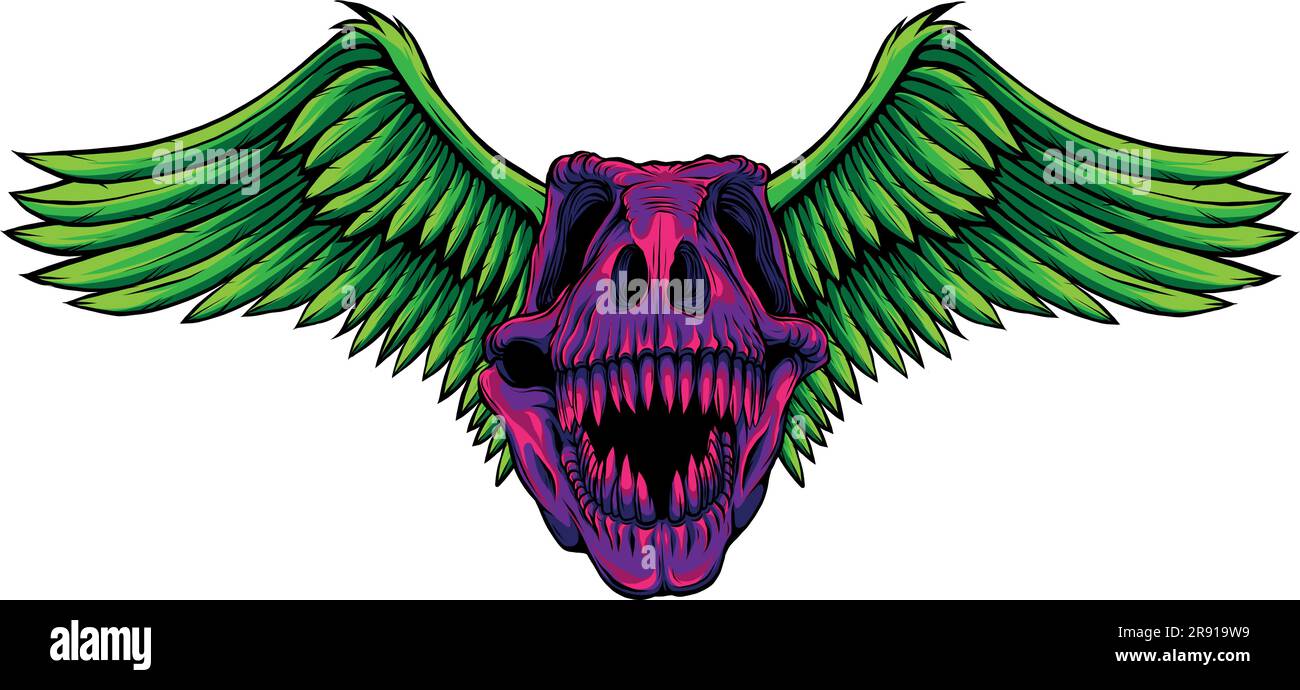 vektordarstellung eines T-rex-Schädels mit Flügeln Stock Vektor