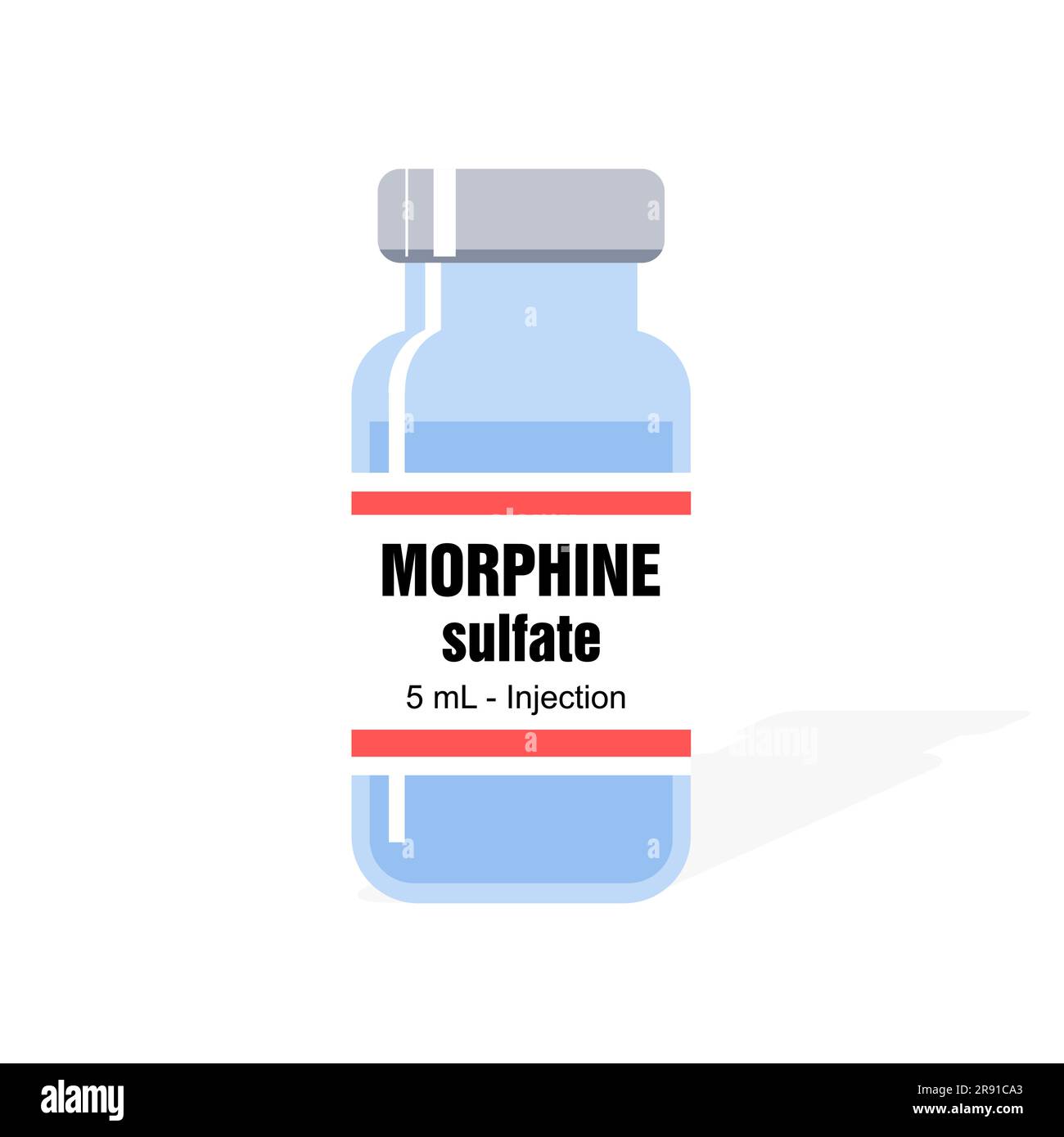 Darstellung des isolierten Vektors von Morphinsulfat in der Durchstechflasche. Morphin ist ein starkes Opiat, das als Schmerzmittel verwendet wird. Konzept der pharmazeutischen Industrie. Stock Vektor