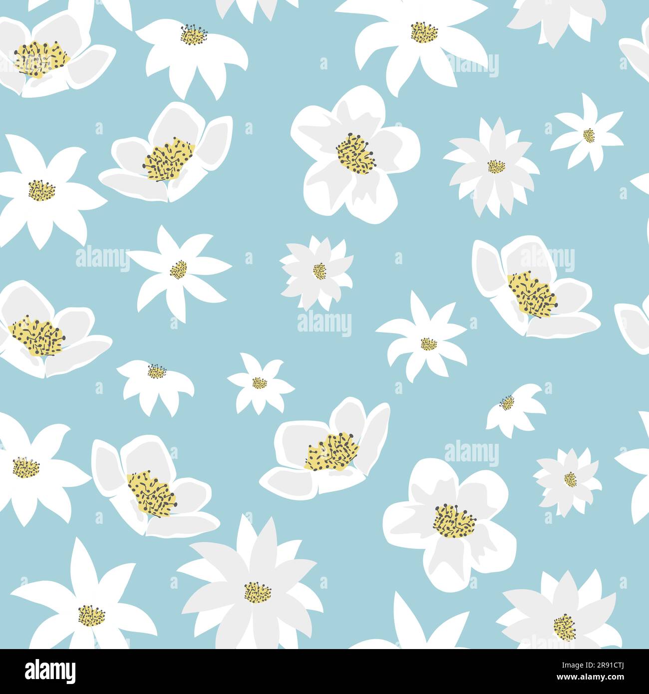 Nahtloses Muster mit abstrakten weißen Blumen, Vektorhintergrund, Pflanzen, botanischem Design für Mode, Stoff, Tapete Stock Vektor