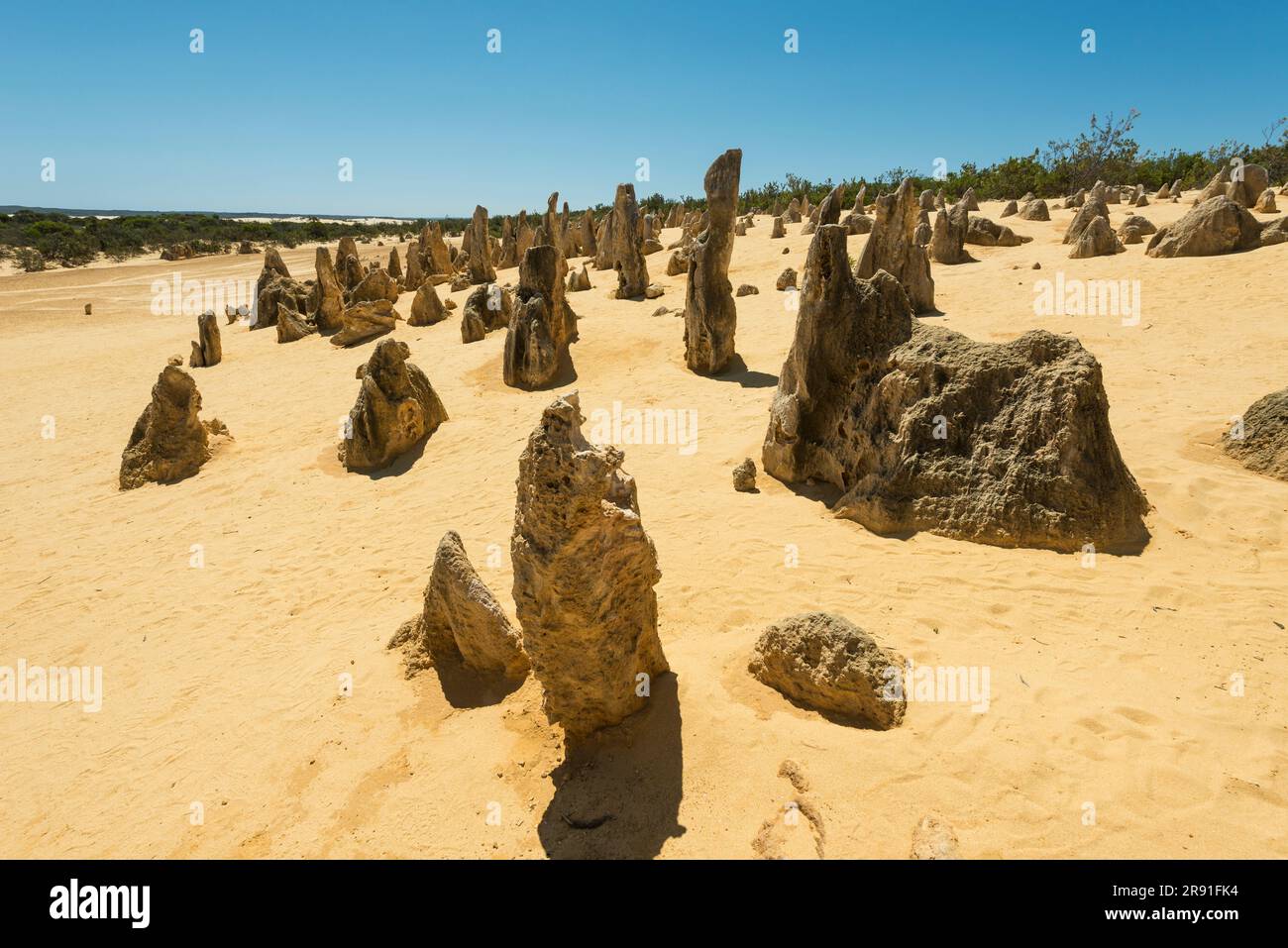 Die unglaublichen Felsformationen des Pinnacles-Nationalparks in Westaustralien Stockfoto