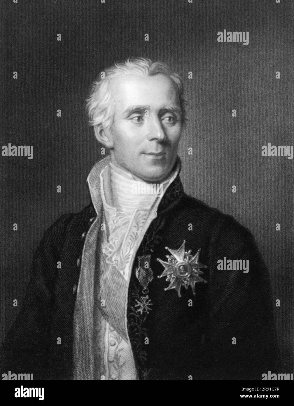 Paris, Frankreich: c. 1790 Gravur des bekannten Astronomen und Mathematikers Pierre-Simon Laplace. Stockfoto Paris, Frankreich: c. 1790 Gravur des bekannten Astronomen und Mathematikers Pierre-Simon Laplace. Stockfoto