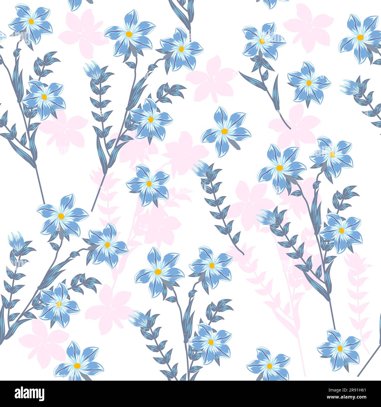 Nahtloses Muster mit abstrakten Blüten in blauen Farben, Vektorhintergrund, Pflanzen, botanisches Design für Mode, Stoff, Tapete Stock Vektor