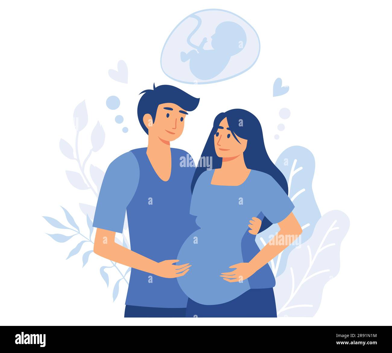 Frau mit Problemen des Fortpflanzungssystems träumt von Kind, Paar leidet an Unfruchtbarkeit Träume von Baby zu bekommen, flacher Vektor moderne Illustration Stock Vektor