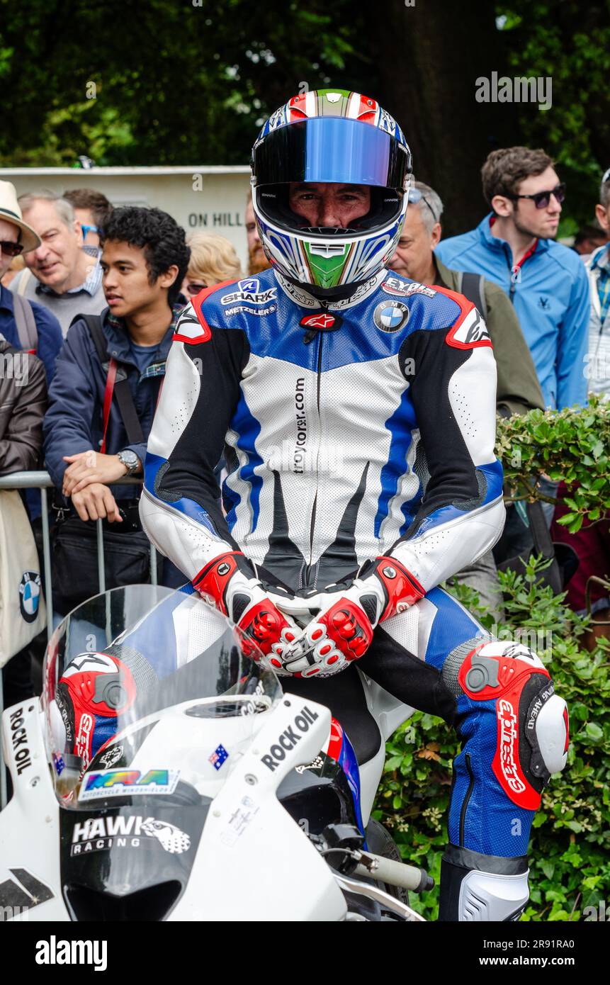 Troy Corser beim Goodwood Festival of Speed Motorsport, West Sussex, Großbritannien. Australischer Motorradfahrer Stockfoto