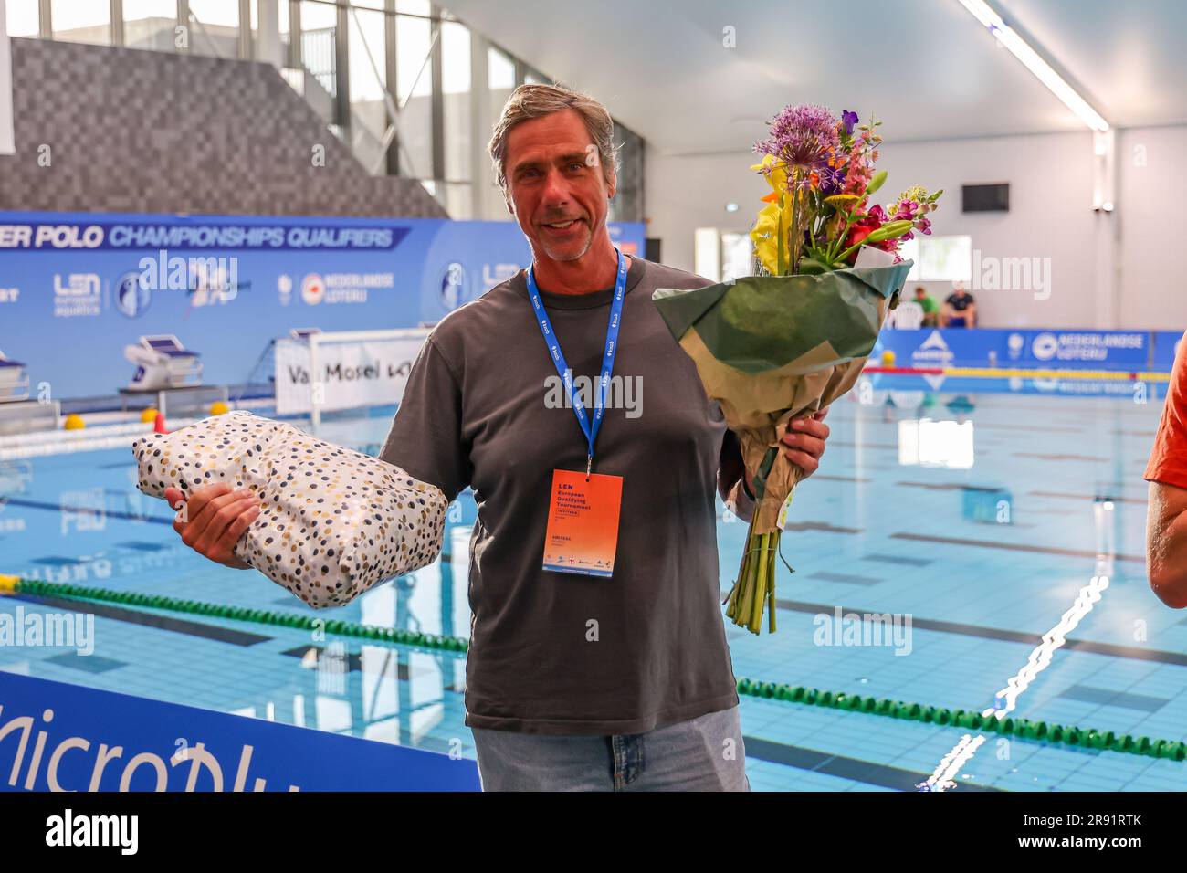 AMERSFOORT, NIEDERLANDE - JUNI 23: Ed van Es der Niederlande während des Qualifikationsspiels der len European Waterpolo Championships 2024 Niederlande gegen Polen am 23. Juni 2023 in Amersfoort, Niederlande (Foto: Albert ten Hove/Orange Pictures) Stockfoto