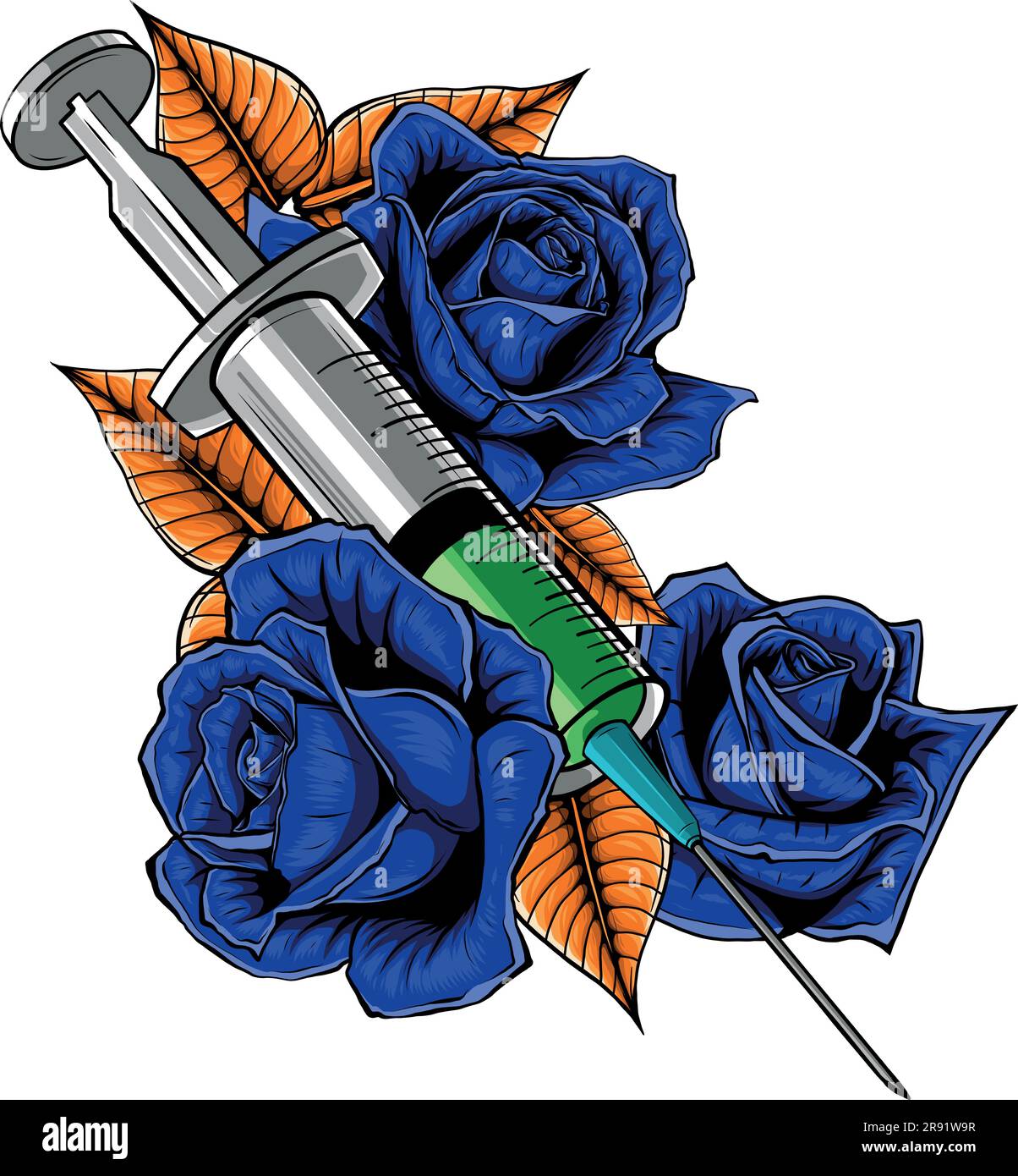 vektordarstellung einer Spritze mit Rosen auf weißem Hintergrund Stock Vektor
