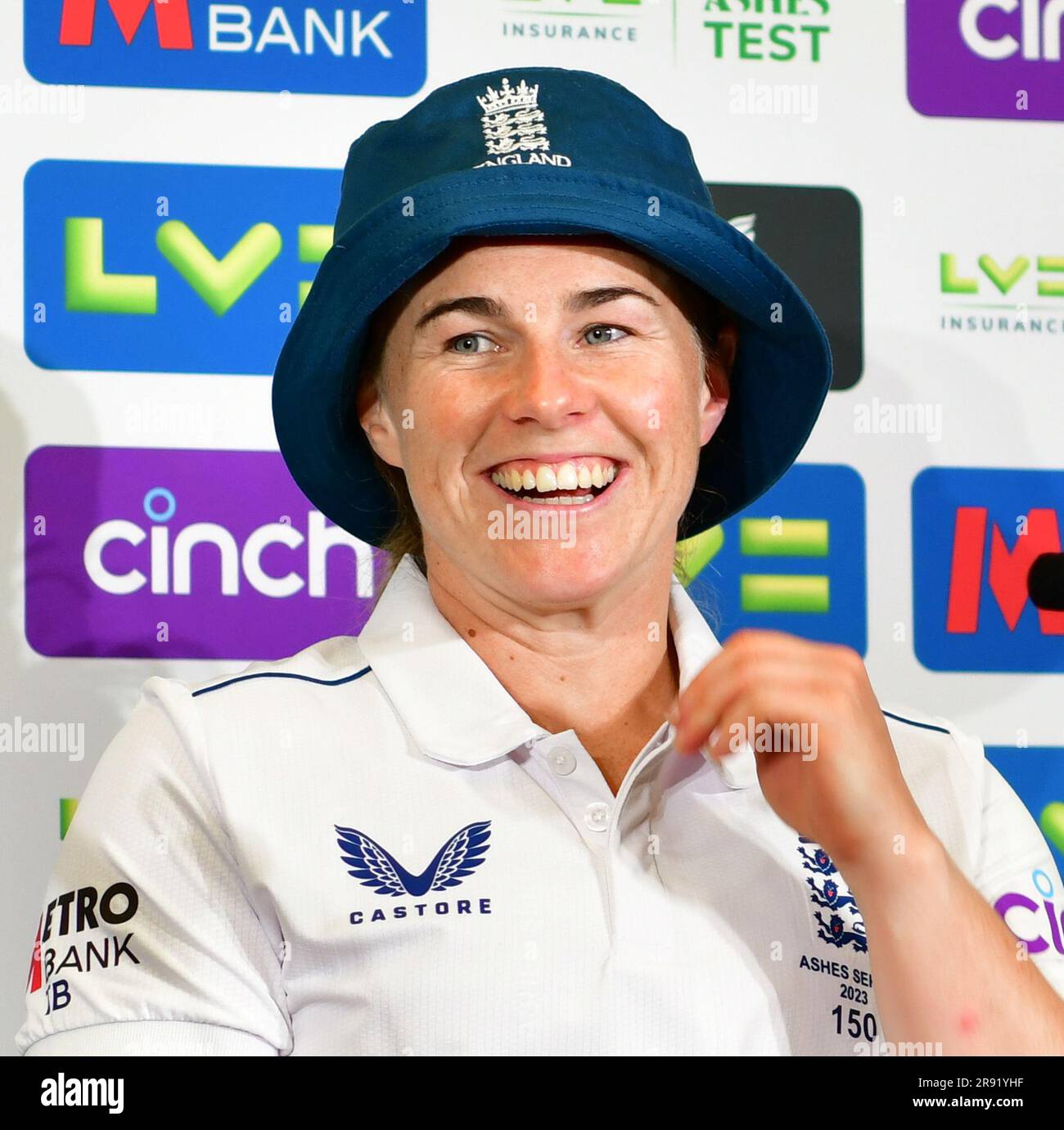 Trent Bridge Cricket Stadium, Nottingham, Großbritannien. 23. Juni 2023 England Ladies gegen Australia Ladies im Ashes Cricket Test Match. Tammy Beaumont (England) - 2. Tag der Pressekonferenz nach einem Jahrhundert für England. Bild: Mark Dunn/Alamy Live News Stockfoto