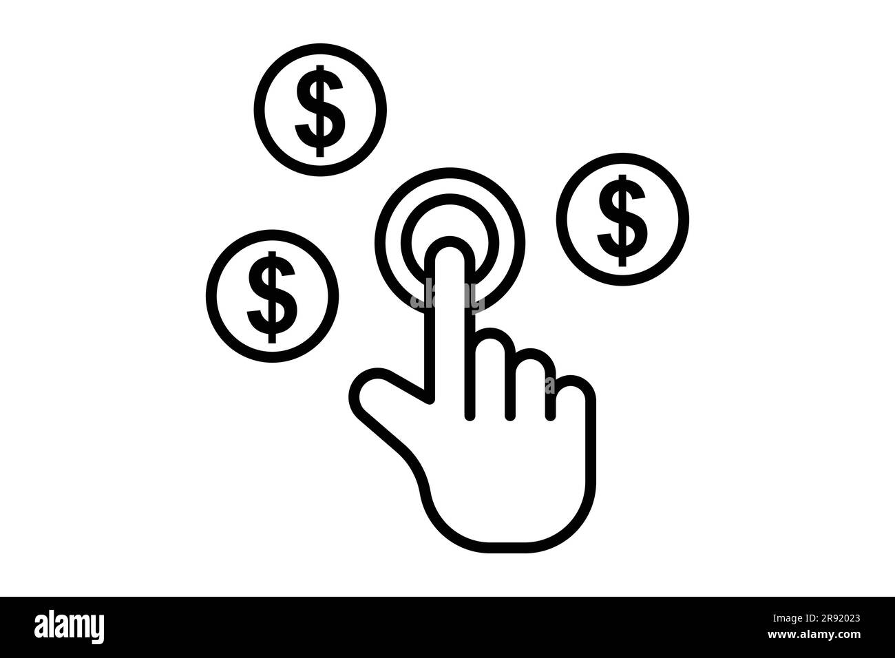 Symbol für Bezahlung pro Klick. Handberührung mit Dollar, klicken Sie auf Money seo. Liniendesign. Einfache Vektorkonstruktion editierbar Stock Vektor