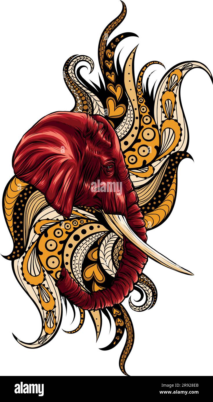 vektordarstellung des Elefantenkopfes mit Mandalakommentar Stock Vektor