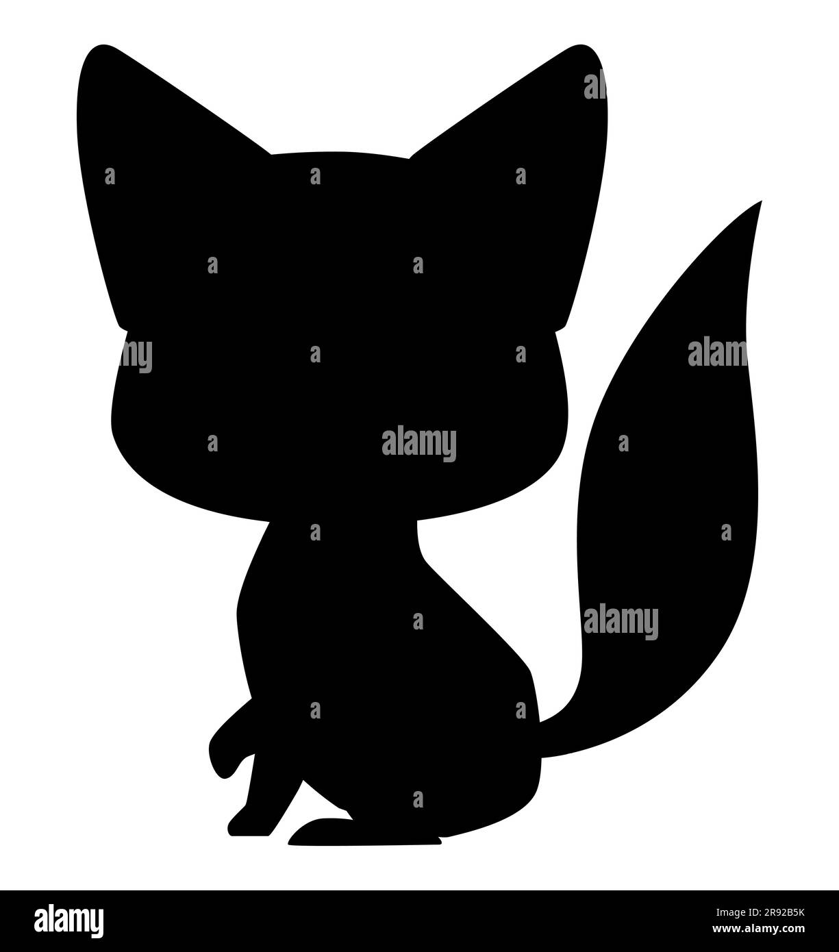 Schwarze Silhouette eines süßen Zeichentrickfuchs. Der Vektor der Waldtiere ist auf weißem Hintergrund isoliert und zeigt Wildtiere in Silhouetten Stock Vektor