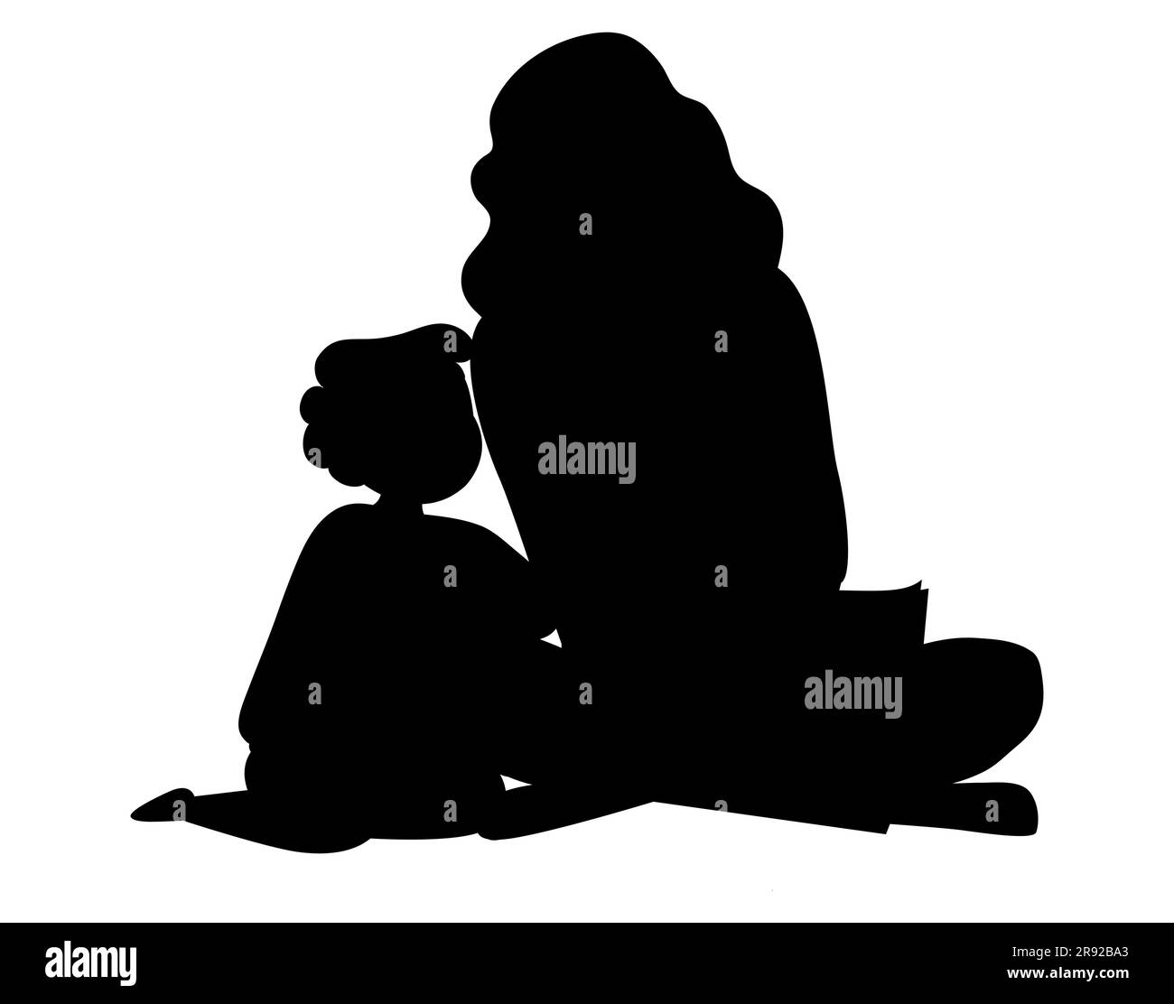 Schwarze Silhouette einer Mutter, die mit ihrem kleinen Jungen spricht, gute Familienbeziehung, Vektor isoliert auf weißem Hintergrund Stock Vektor