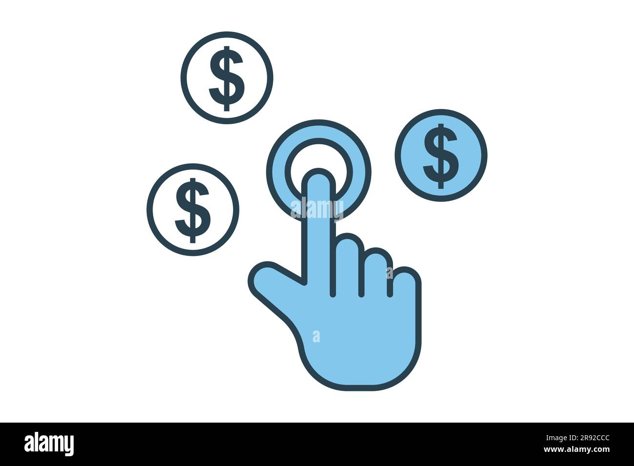 Symbol für Bezahlung pro Klick. Handberührung mit Dollar, klicken Sie auf Money seo. Flaches Design im Icon-Stil. Einfache Vektorkonstruktion editierbar Stock Vektor