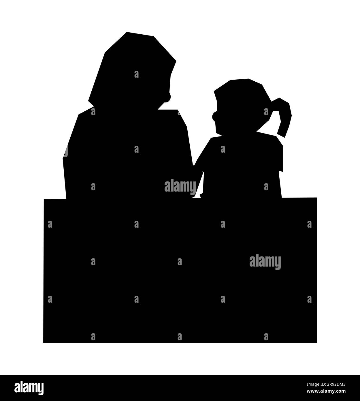 Schwarze Silhouette einer Mutter, die mit ihrer Tochter, Familie, Mutter und Tochter redet, Vektor isoliert auf weißem Hintergrund Stock Vektor