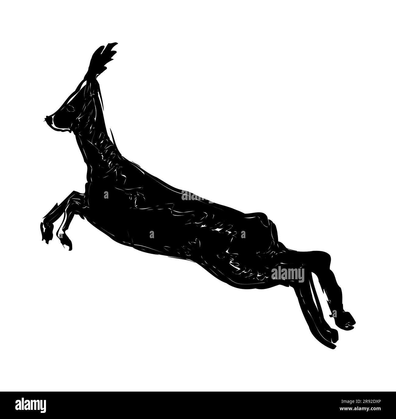 Schwarze Silhouette eines fließenden Hirsches, Wildhirsche, die in der Natur sprinten, Vektor isoliert auf weißem Hintergrund Stock Vektor