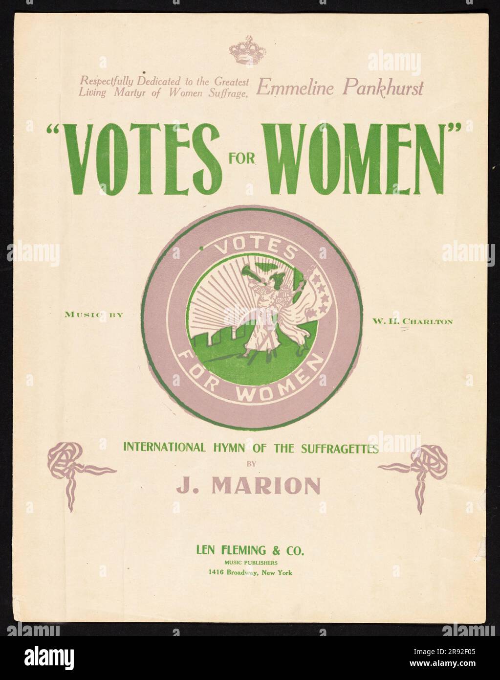 Notenblätter für einen Song von J Marion zur Abstimmung für Frauen Stockfoto
