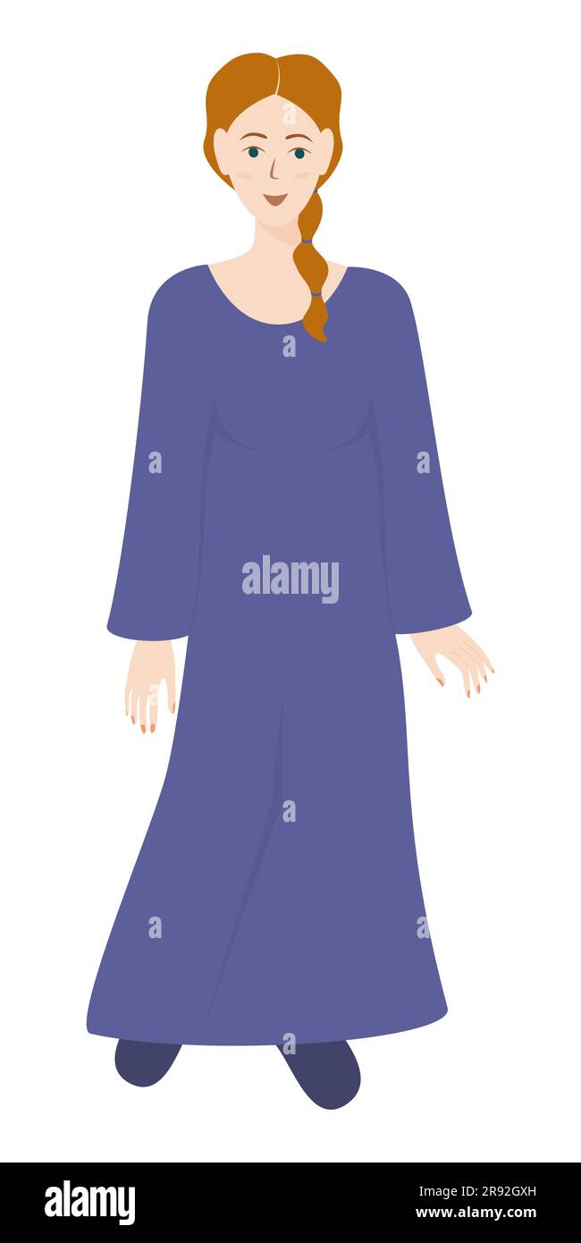 Junge Frau in blauem Kleid Hochformat Design Element Vector Illustration isoliert auf weißem Hintergrund Stock Vektor