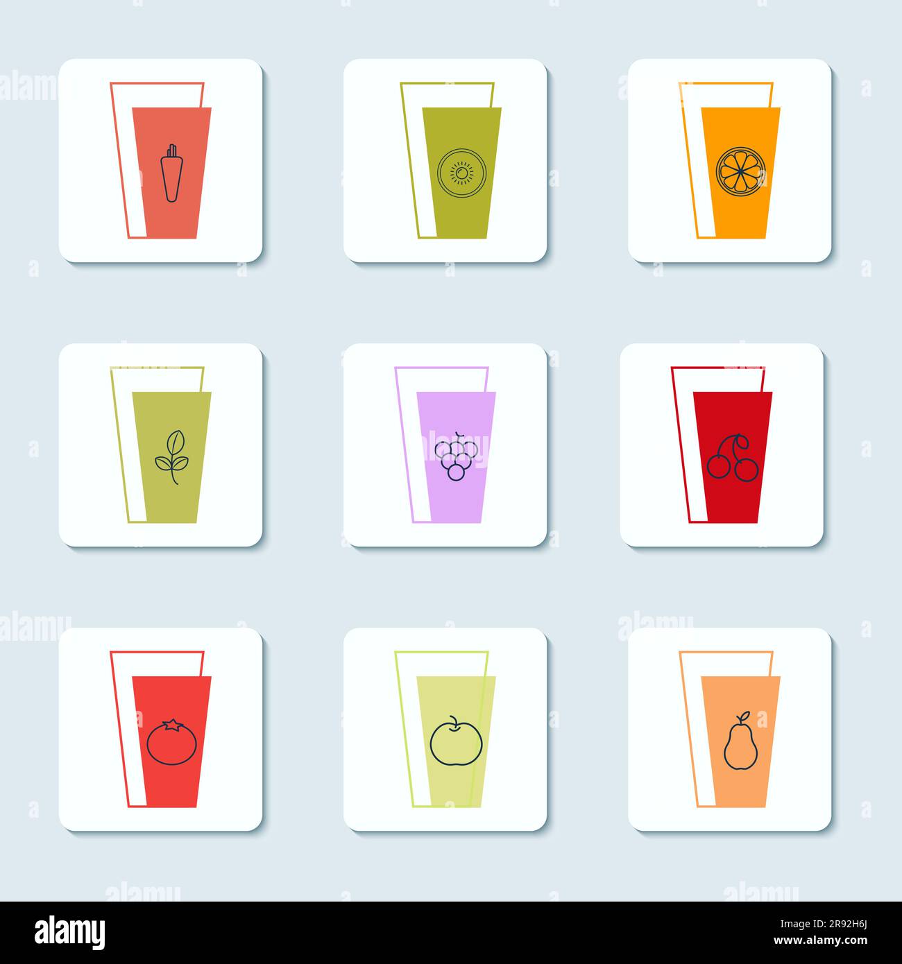 Fresh Juice Icon Kollektion nicht-alkoholische Getränke Soft Summer Drinks Design Element Vector Illustration isoliert Stock Vektor