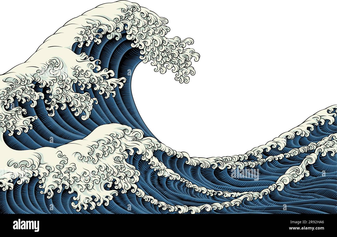 Japanisches Great Wave Sea Japan Graved Art Design Stock Vektor