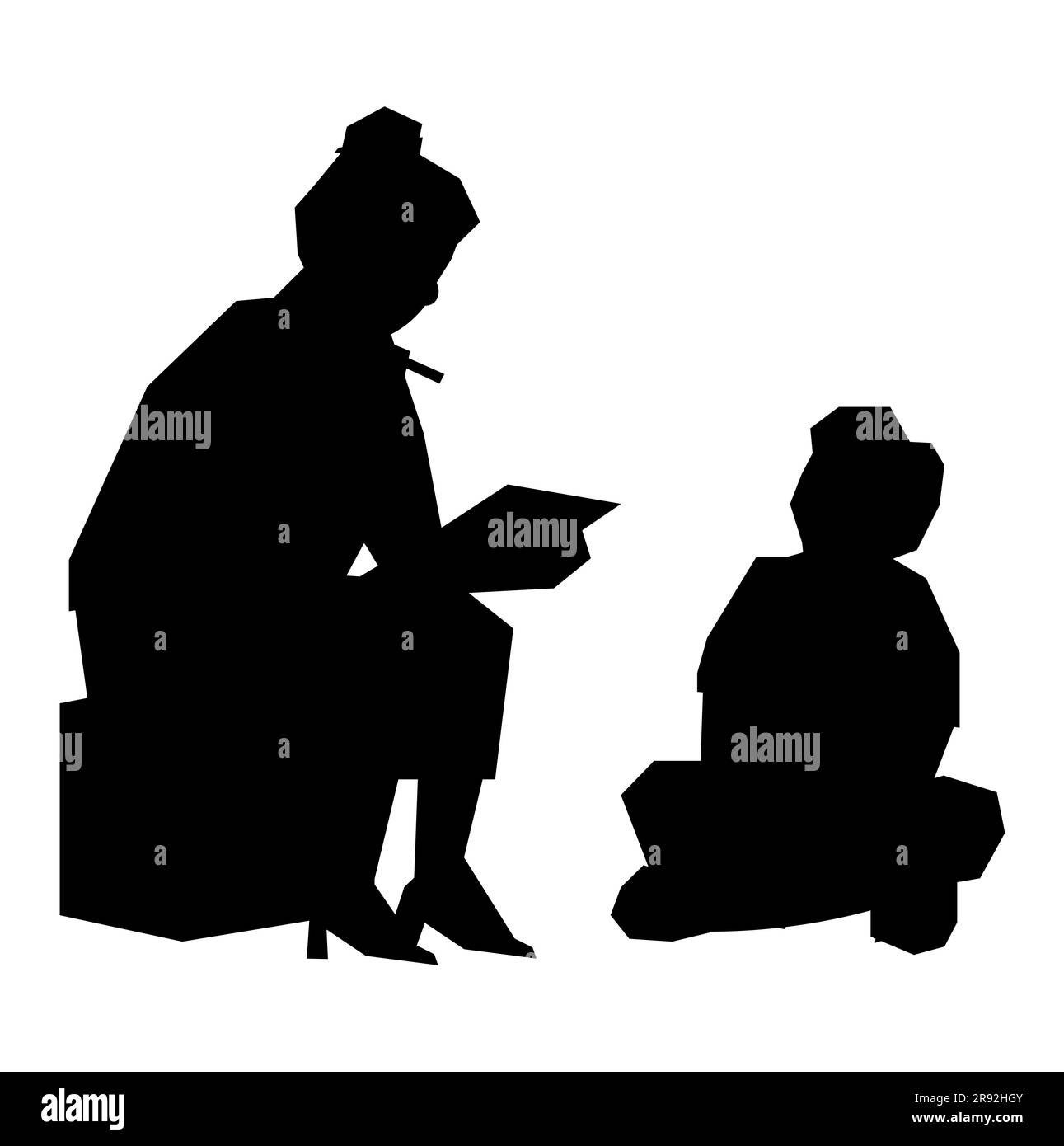 Schwarze Silhouette der Psychotherapieberatung eines Knabenkindes durch ein psychologisches Frauenkonzept, Vektor isoliert auf weißem Hintergrund Stock Vektor