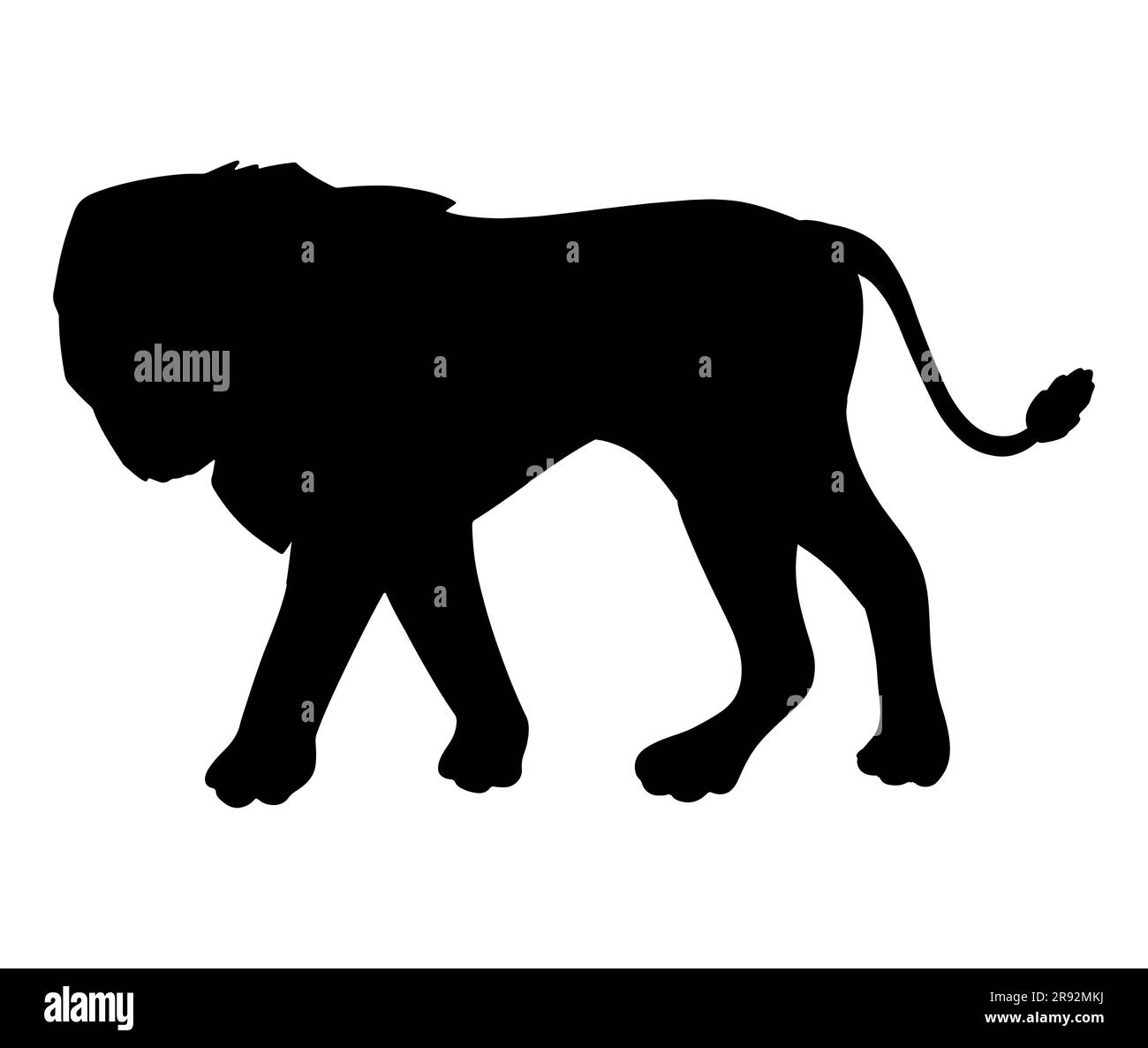 Schwarze Silhouette eines Löwen, König des Dschungels, Vektor isoliert auf weißem Hintergrund Stock Vektor