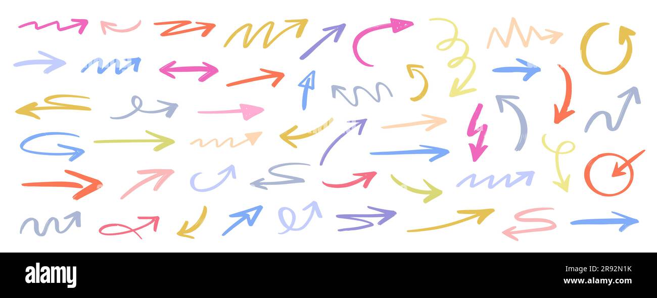 Verschiedene von Hand gezeichnete Pfeile zum Kritzeln. Stock Vektor