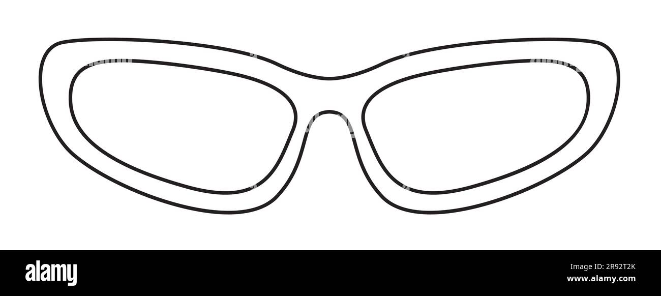 Umlaufender Rahmen Brille Modeaccessoire Illustration. Sonnenbrille Vorderansicht für Herren, Damen, Unisex-Silhouette, Brille mit flachem Rand Brille mit Linse, Skizzenstil isoliert auf weiß Stock Vektor