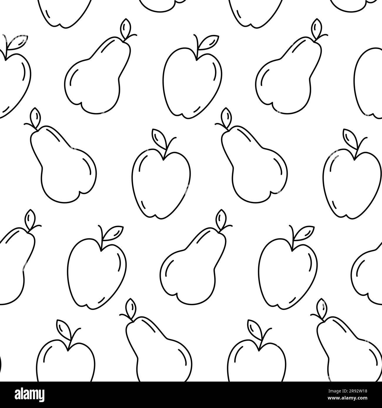 Nahtloses Muster aus dem Konturbild der Früchte der Saison Apfel und Birne. Thanksgiving-Tag. Vektor. EPS. Isolieren. Abstrakte Hintergrundtextur. Gut f Stock Vektor