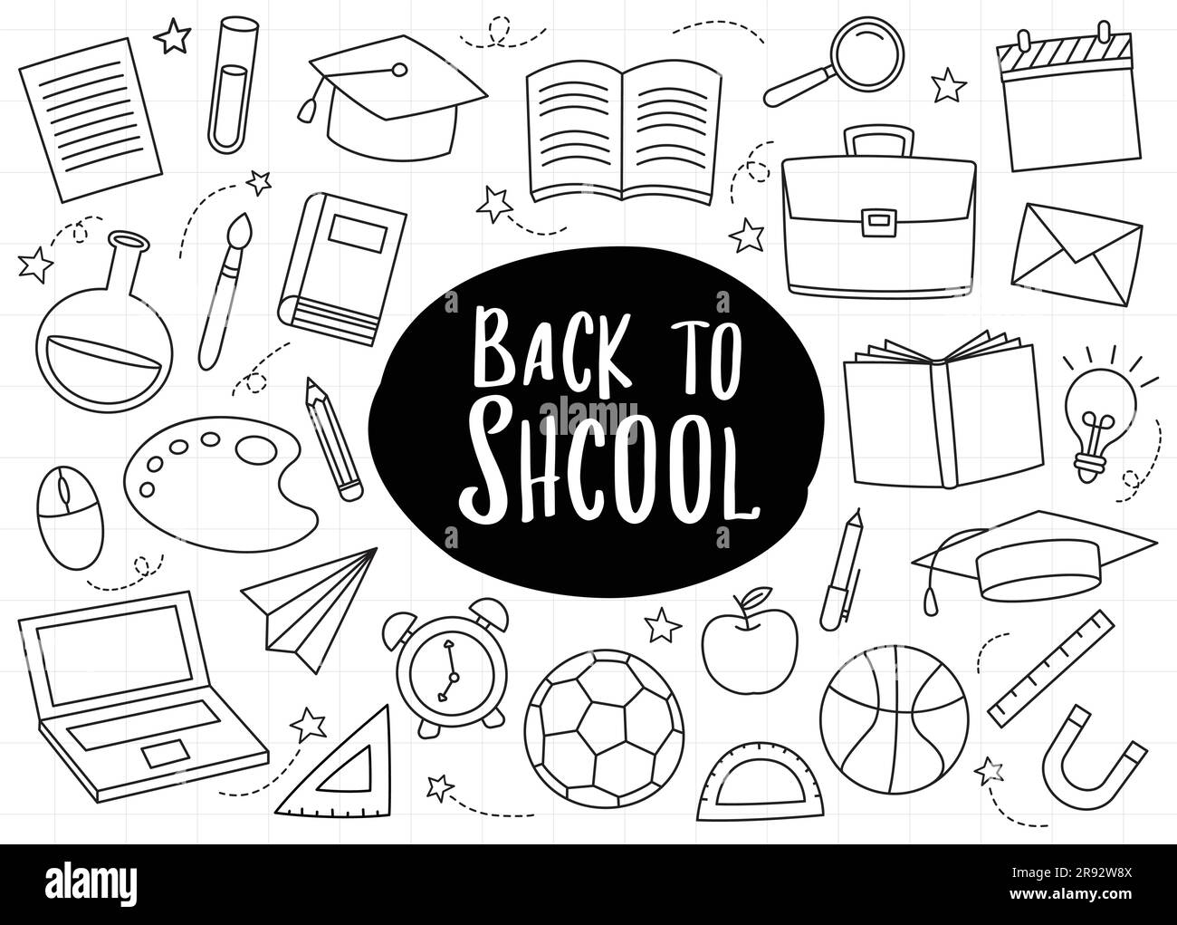 Back to School Icon Set Doodle Stil. Bildung Handgezeichnete Objekte und Symbole mit dünnen Linien. Stock Vektor