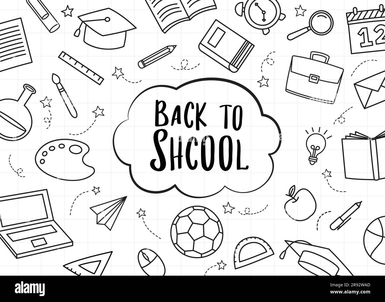 Back to School Icon Set Doodle Stil. Bildung Handgezeichnete Objekte und Symbole mit dünnen Linien. Stock Vektor