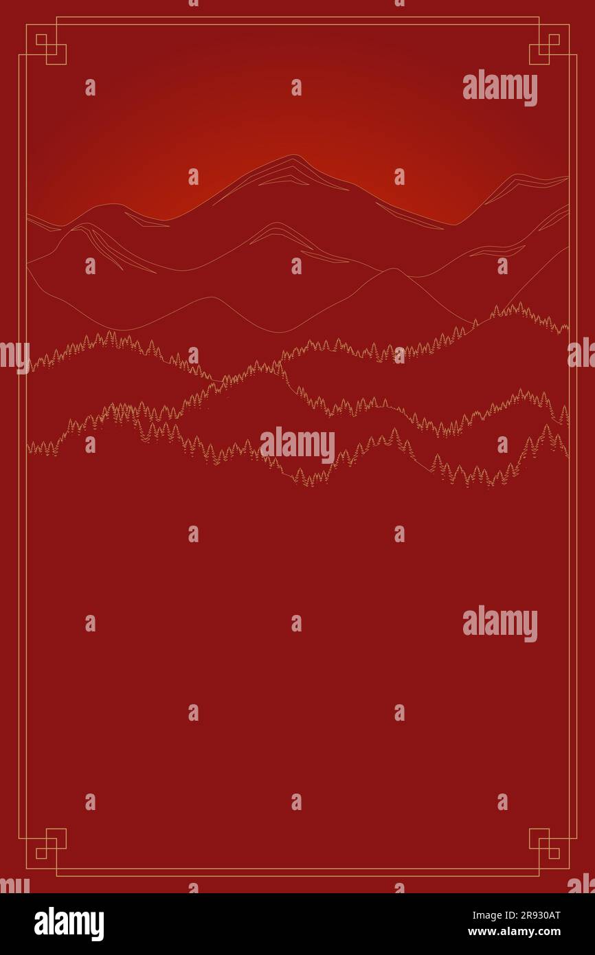 Hintergrund der Bergkette. Rote Berge in chinesischem oder japanischem Stil. Natürliches vertikales Banner. Vektor-eps-Darstellung Stock Vektor