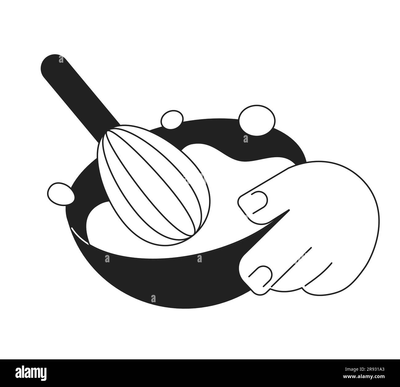 Halten Sie die Schüssel in der Hand, und Schneebesen Sie ein monochromes, flaches Vektorobjekt Stock Vektor