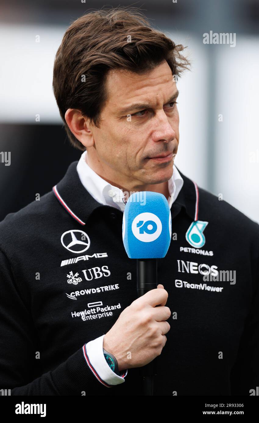 Toto Wolff, Teamleiter des AMG Petronas Mercedes F1-Teams in der Koppel beim australischen Formel 1 Grand Prix am Albert Park Street Circ Stockfoto