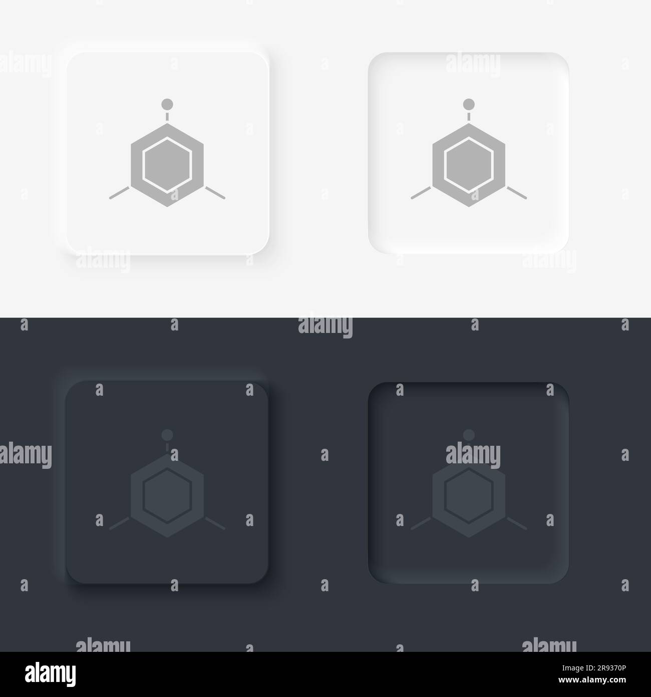 Moleküle, Neomorphismus, Vektorsymbol mit Schaltfläche Stock Vektor
