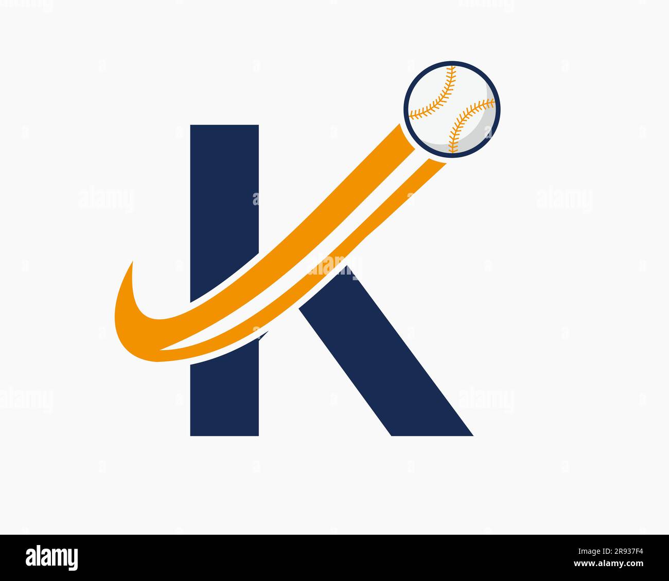 Anfangsbuchstabe K Baseballlogo Konzept mit beweglichem Baseballsymbol Vektor Vorlage Stock Vektor