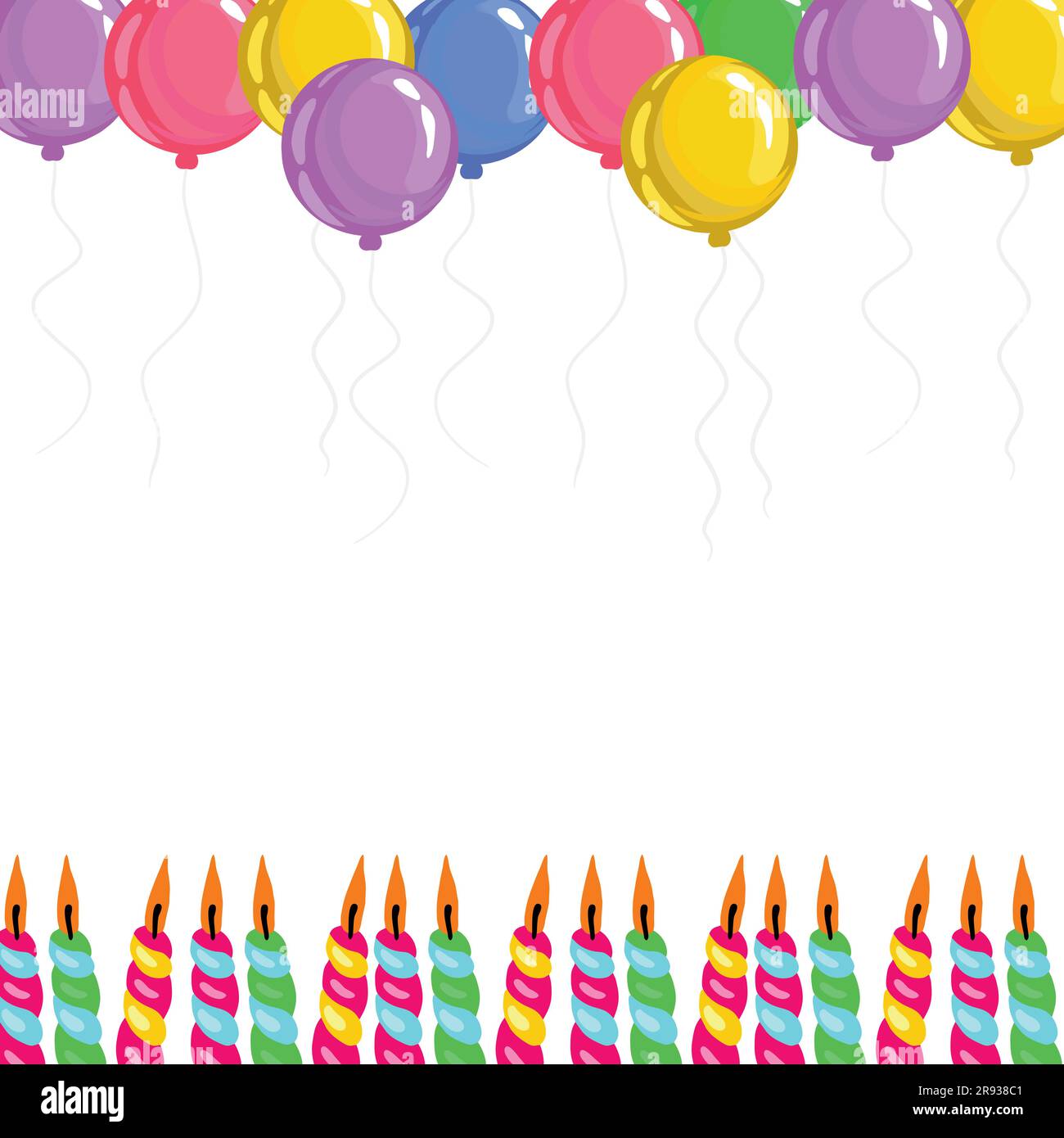 Bunte Ballons und Kerzen. Glückwunschbanner-Vektordarstellung. Alles gute zum Geburtstag. Designelement für Grußkarten, Weihnachtsbanner Stock Vektor
