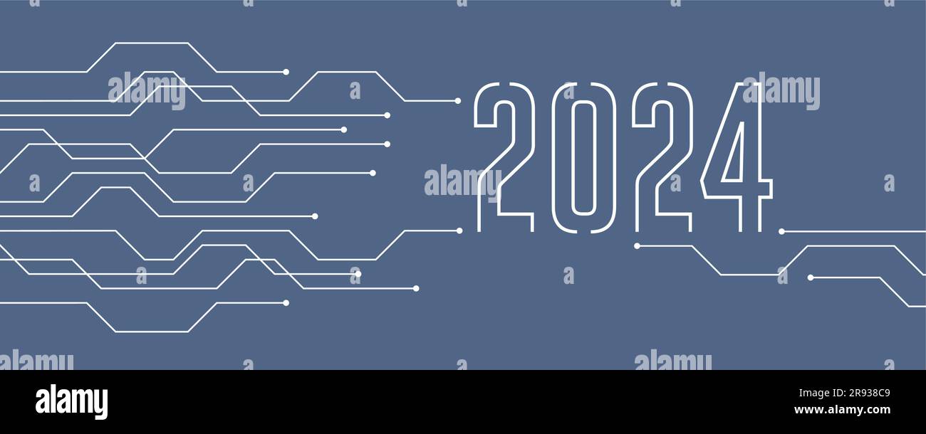 Blaues Technologie-Banner 2024 Leiterplattenelektronik digital Stock Vektor